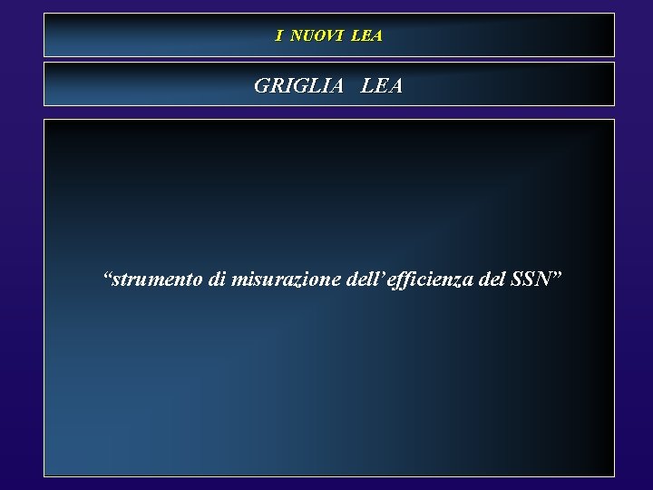 I NUOVI LEA GRIGLIA LEA “strumento di misurazione dell’efficienza del SSN” 