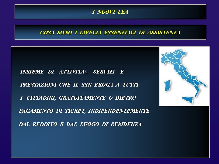 I NUOVI LEA COSA SONO I LIVELLI ESSENZIALI DI ASSISTENZA INSIEME DI ATTIVITA’, SERVIZI