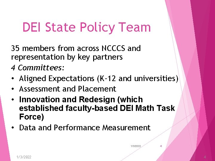 DEI State Policy Team 35 members from across NCCCS and representation by key partners