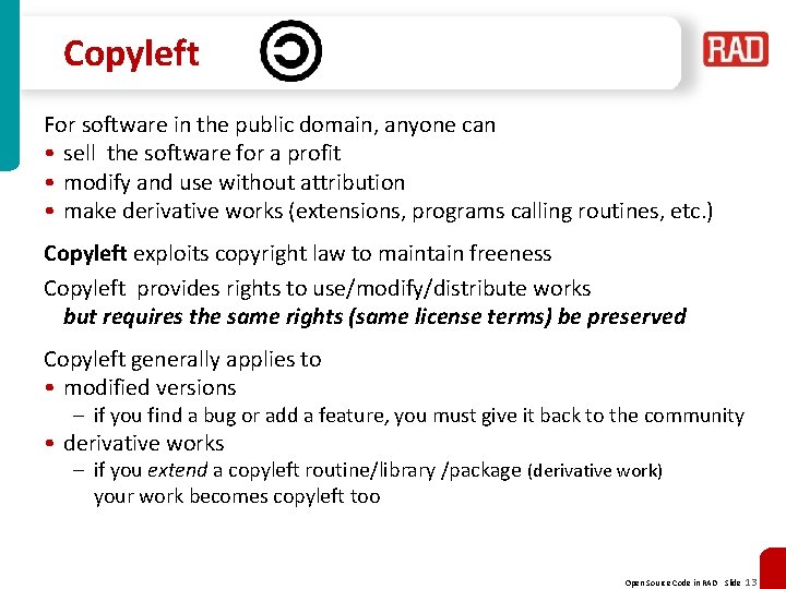 Copyleft For software in the public domain, anyone can • sell the software for Copyleft For software in the public domain, anyone can • sell the software for