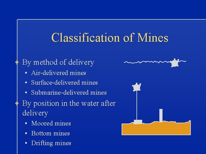 Classification of Mines W By method of delivery • • • W Air-delivered mines