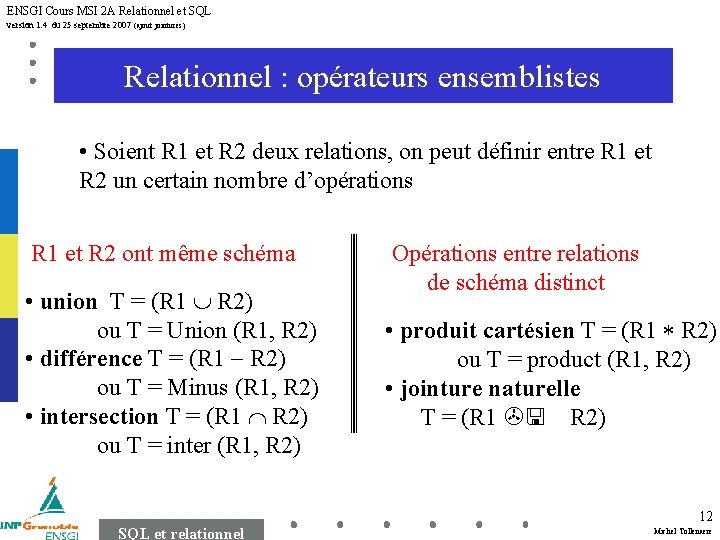 ENSGI Cours MSI 2 A Relationnel et SQL version 1. 4 du 25 septembre