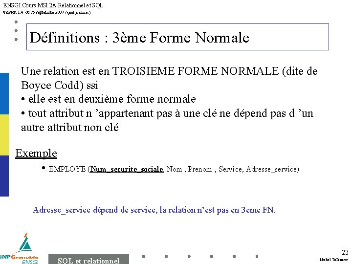 ENSGI Cours MSI 2 A Relationnel et SQL version 1. 4 du 25 septembre