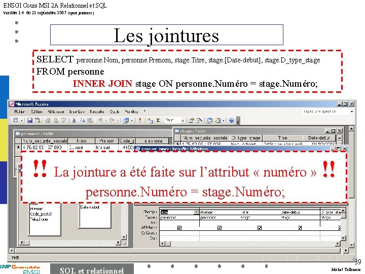 ENSGI Cours MSI 2 A Relationnel et SQL version 1. 4 du 25 septembre