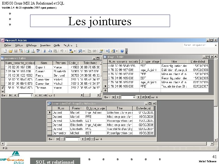 ENSGI Cours MSI 2 A Relationnel et SQL version 1. 4 du 25 septembre ENSGI Cours MSI 2 A Relationnel et SQL version 1. 4 du 25 septembre