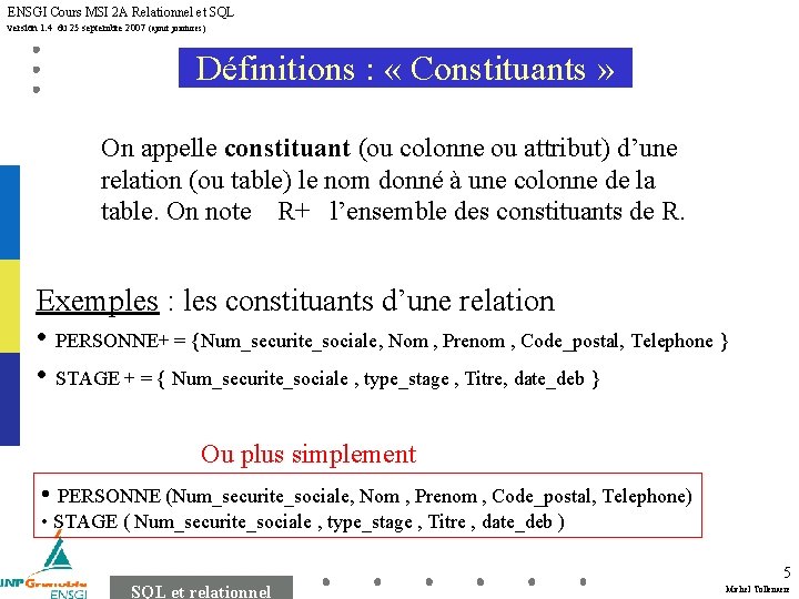 ENSGI Cours MSI 2 A Relationnel et SQL version 1. 4 du 25 septembre