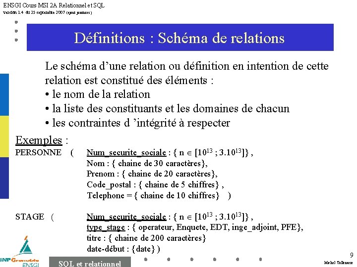 ENSGI Cours MSI 2 A Relationnel et SQL version 1. 4 du 25 septembre