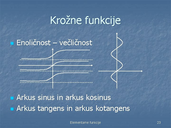 Krožne funkcije n n n Enoličnost – večličnost Arkus sinus in arkus kosinus Arkus