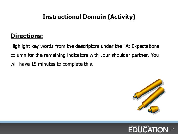 Instructional Domain (Activity) Directions: Highlight key words from the descriptors under the “At Expectations”