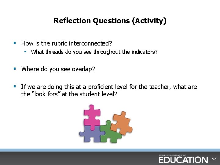 Reflection Questions (Activity) § How is the rubric interconnected? • What threads do you