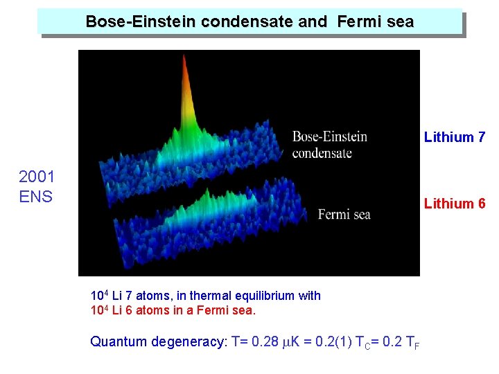 Bose-Einstein condensate and Fermi sea Lithium 7 2001 ENS Lithium 6 104 Li 7