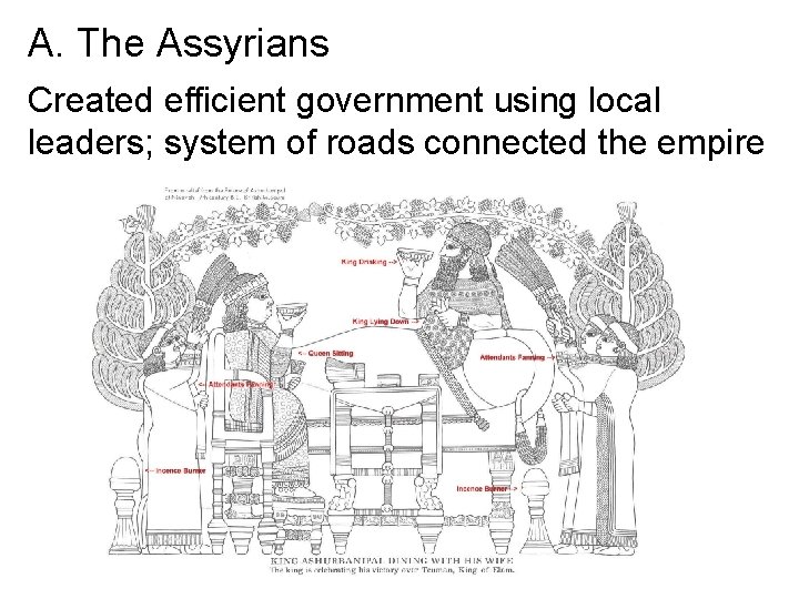 A. The Assyrians Created efficient government using local leaders; system of roads connected the
