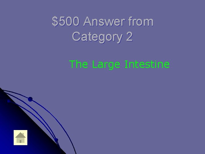 $500 Answer from Category 2 The Large Intestine 