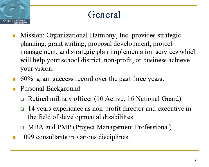 Christopher Semler Organizational Harmony Program Development Christopher Semler MBA PMP