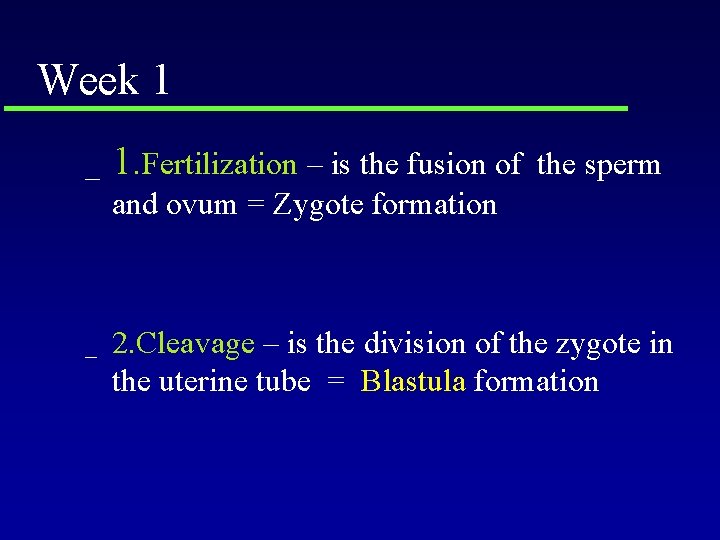 Week 1 _ 1. Fertilization – is the fusion of the sperm and ovum