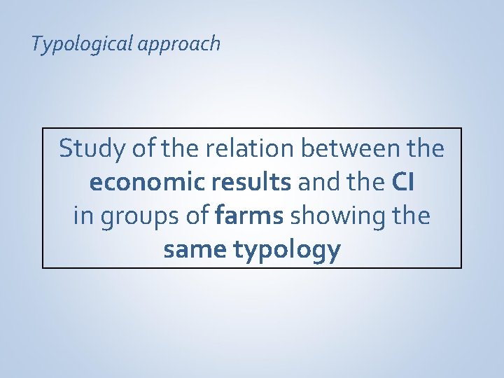 Typological approach Study of the relation between the economic results and the CI in