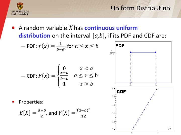 Uniform Distribution § PDF CDF 27 