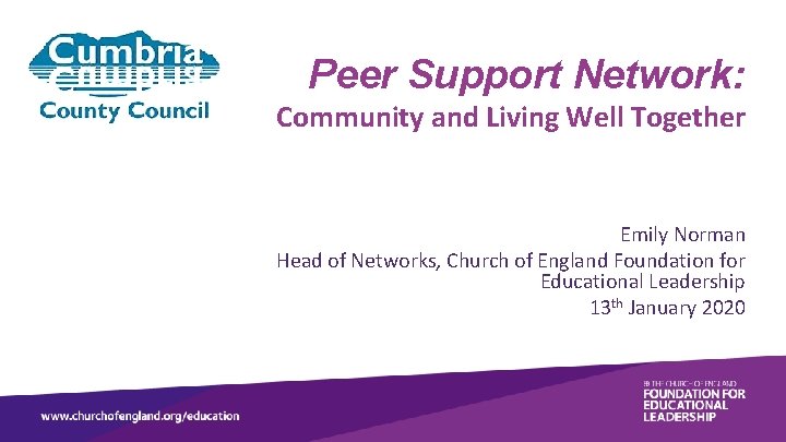 Peer Support Network: Community and Living Well Together Emily Norman Head of Networks, Church