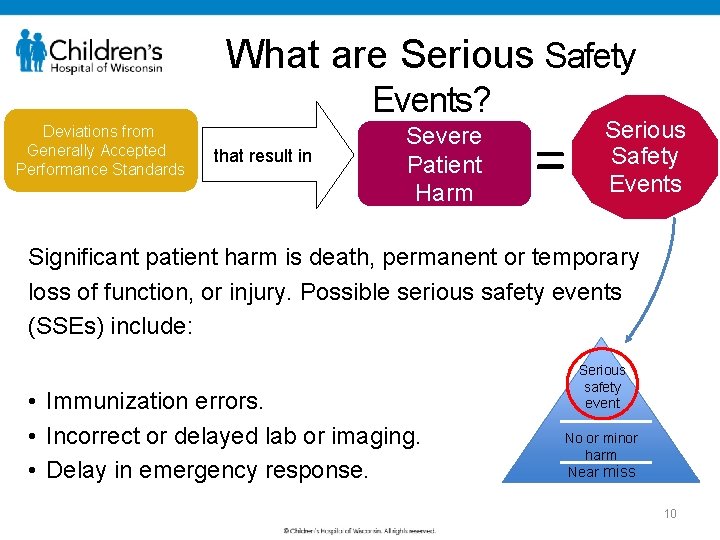 What are Serious Safety Events? Deviations from Generally Accepted Performance Standards that result in