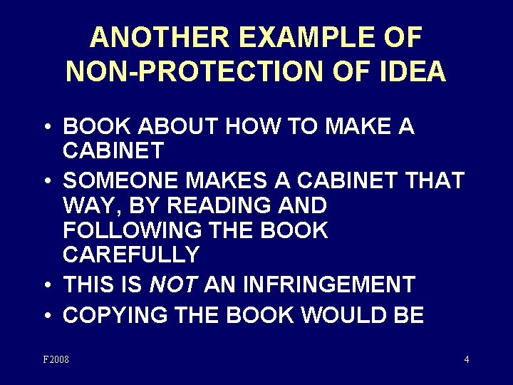 ANOTHER EXAMPLE OF NON-PROTECTION OF IDEA • BOOK ABOUT HOW TO MAKE A CABINET