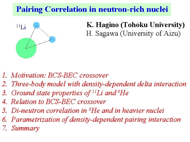 Pairing Correlation in neutron-rich nuclei 11 Li 1. 2. 3. 4. 5. 6. 7.