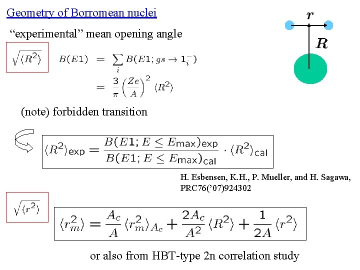 Geometry of Borromean nuclei “experimental” mean opening angle (note) forbidden transition H. Esbensen, K.