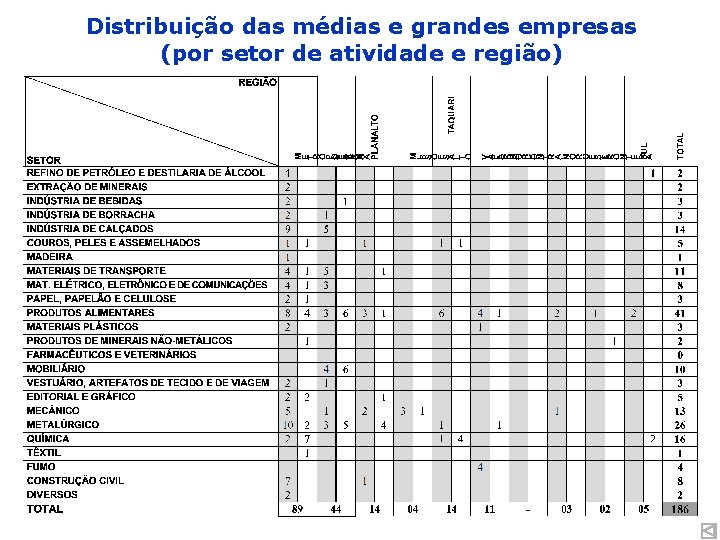 Distribuição das médias e grandes empresas (por setor de atividade e região) 