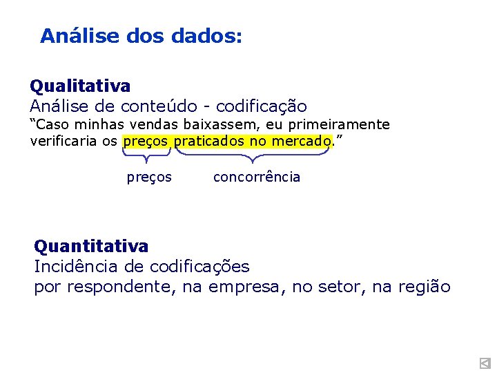 Análise dos dados: Qualitativa Análise de conteúdo - codificação “Caso minhas vendas baixassem, eu