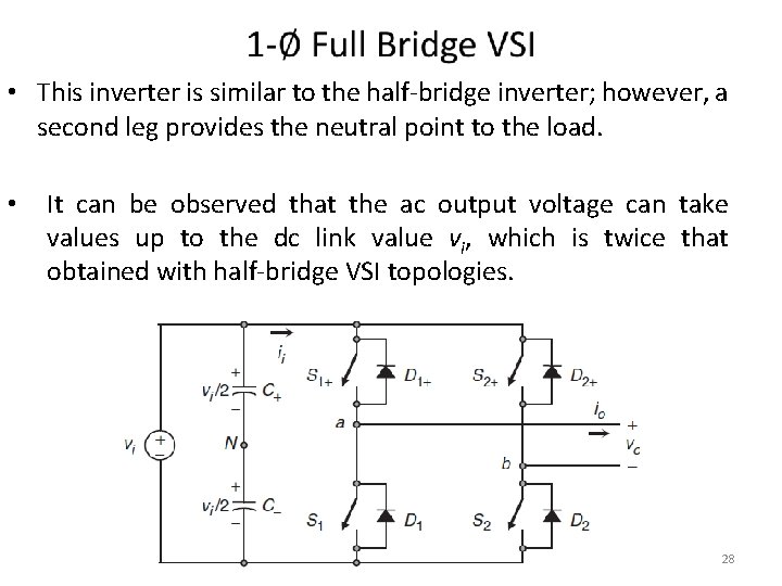  • This inverter is similar to the half-bridge inverter; however, a second leg