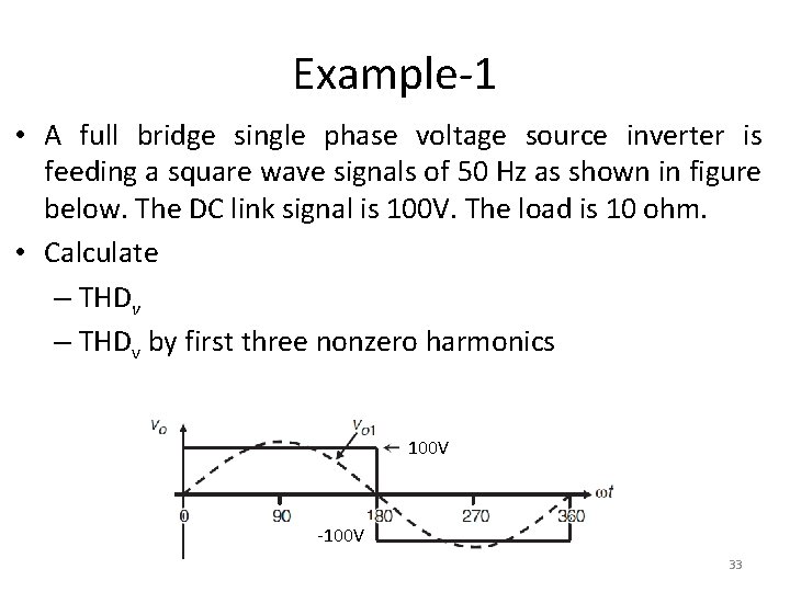 Example-1 • A full bridge single phase voltage source inverter is feeding a square