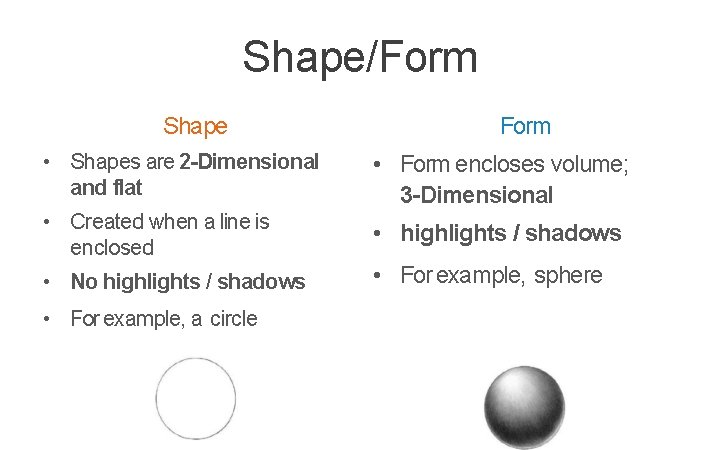 Shape/Form Shape Form • Shapes are 2 -Dimensional and flat • Form encloses volume;