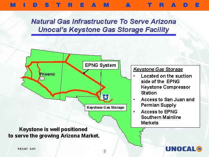 Natural Gas Infrastructure To Serve Arizona Unocal’s Keystone Gas Storage Facility EPNG System Phoenix