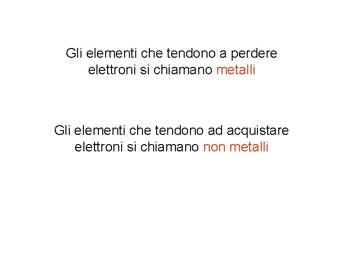 Gli elementi che tendono a perdere elettroni si chiamano metalli Gli elementi che tendono