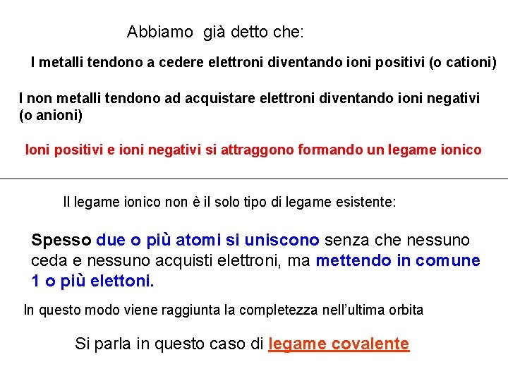 Abbiamo già detto che: I metalli tendono a cedere elettroni diventando ioni positivi (o