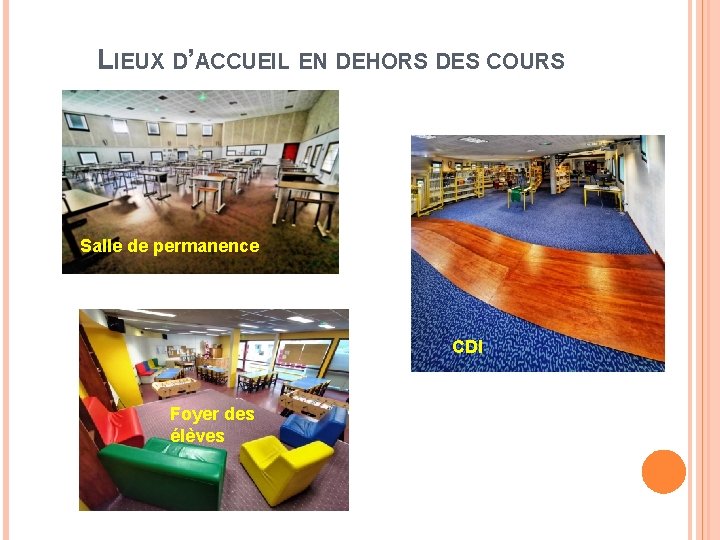 LIEUX D’ACCUEIL EN DEHORS DES COURS Salle de permanence CDI Foyer des élèves 