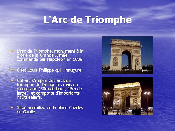 L'Arc de Triomphe • L'arc de Triomphe, monument à la gloire de la Grande