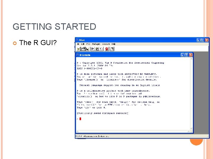 GETTING STARTED The R GUI? 