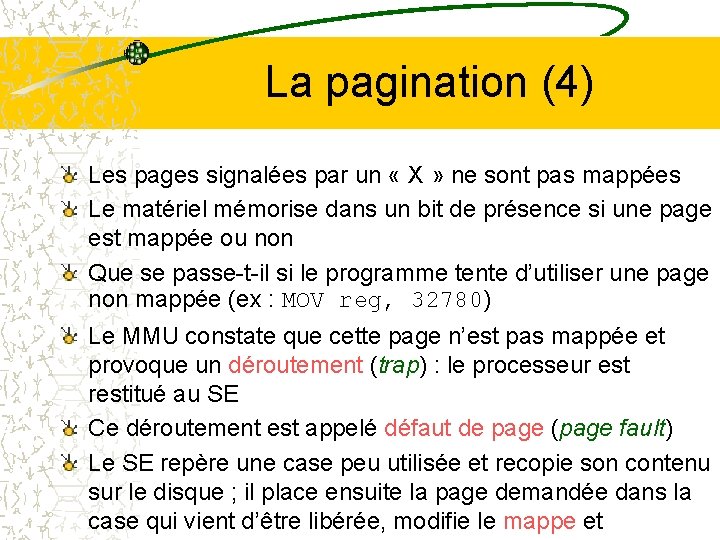 La pagination (4) Les pages signalées par un « X » ne sont pas