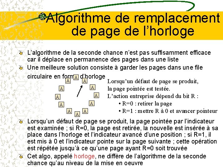 Algorithme de remplacement de page de l’horloge L’algorithme de la seconde chance n’est pas