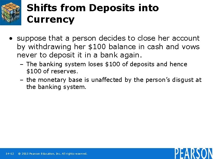 Shifts from Deposits into Currency • suppose that a person decides to close her