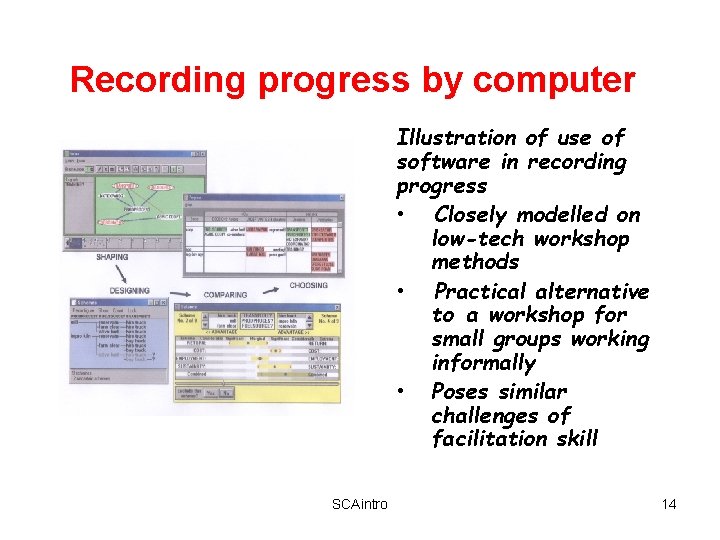 Recording progress by computer Illustration of use of software in recording progress • Closely