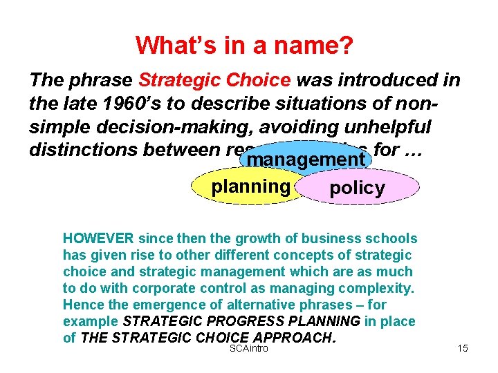 What’s in a name? The phrase Strategic Choice was introduced in the late 1960’s