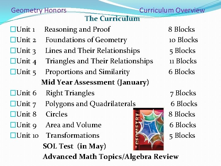 Geometry Honors �Unit 1 �Unit 2 �Unit 3 �Unit 4 �Unit 5 �Unit 6