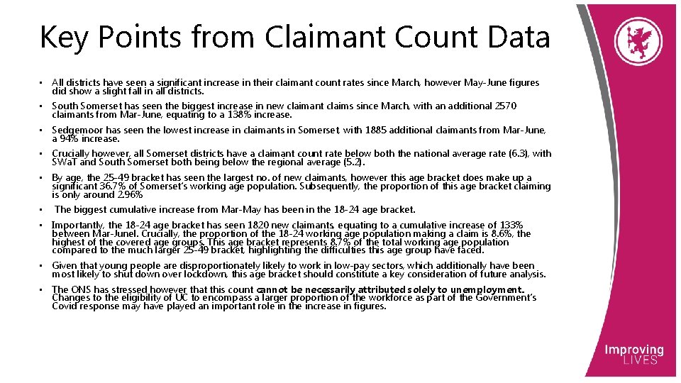 Key Points from Claimant Count Data • All districts have seen a significant increase
