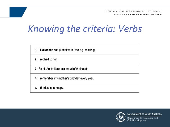 Knowing the criteria: Verbs 