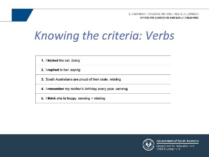 Knowing the criteria: Verbs 