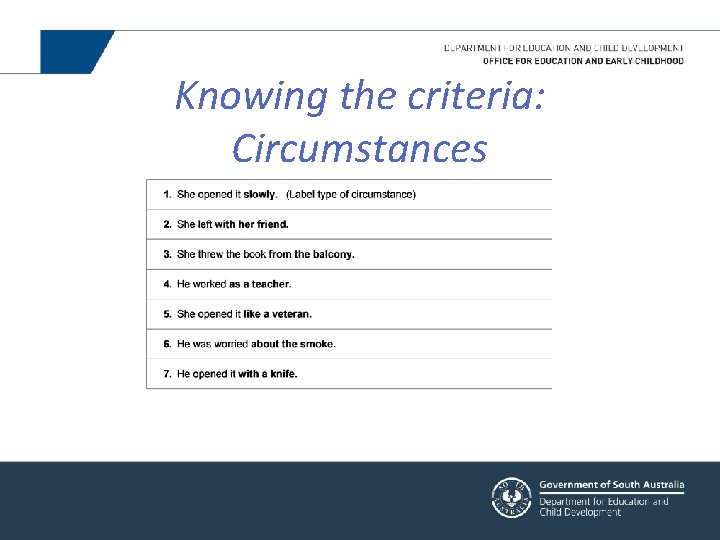 Knowing the criteria: Circumstances 