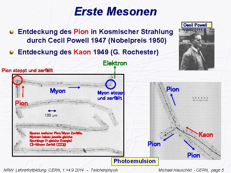 Erste Mesonen Cecil Powell Entdeckung des Pion in Kosmischer Strahlung durch Cecil Powell 1947