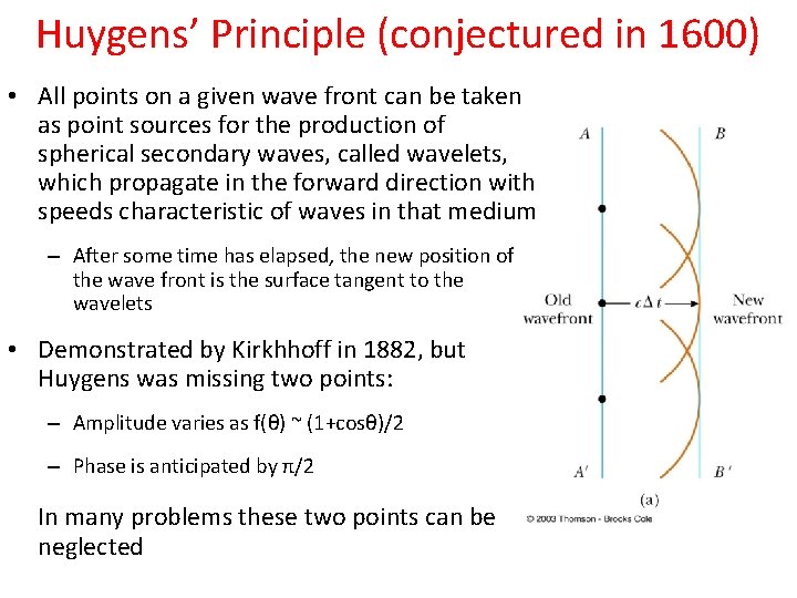Huygens’ Principle (conjectured in 1600) • All points on a given wave front can