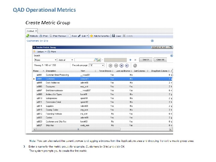 QAD Operational Metrics Create Metric Group 